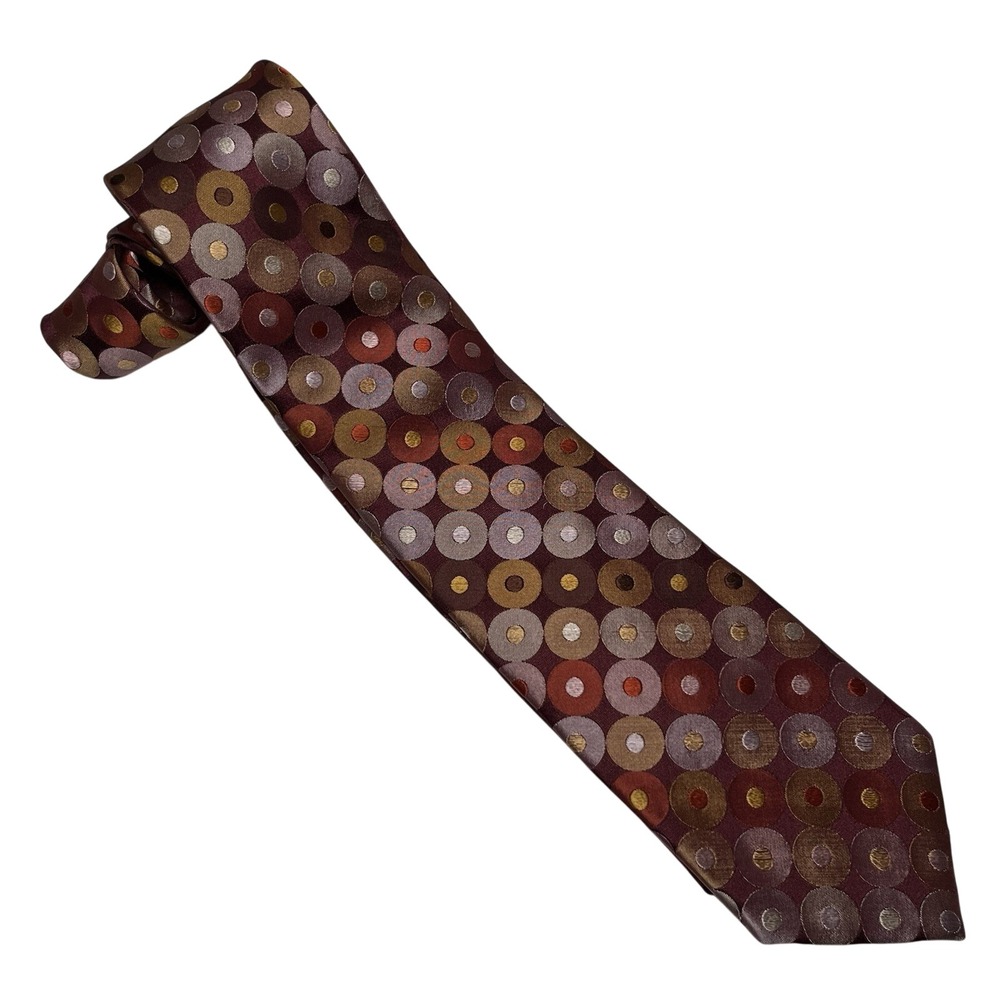 Ted Baker London Brown Orange Circle Print 100% Silk Neck Tie Geometric Abstract